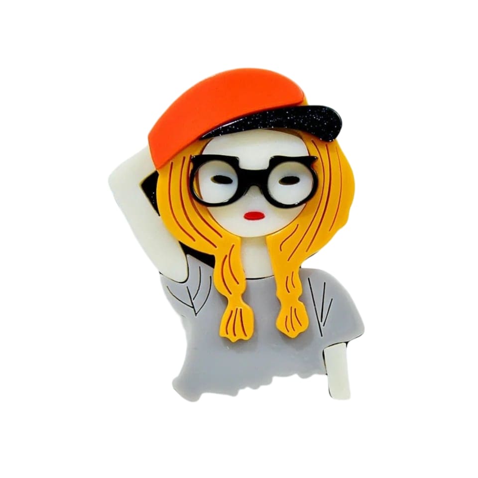 acrylic-cute-girl-with-glasses-brooch-and-hat
