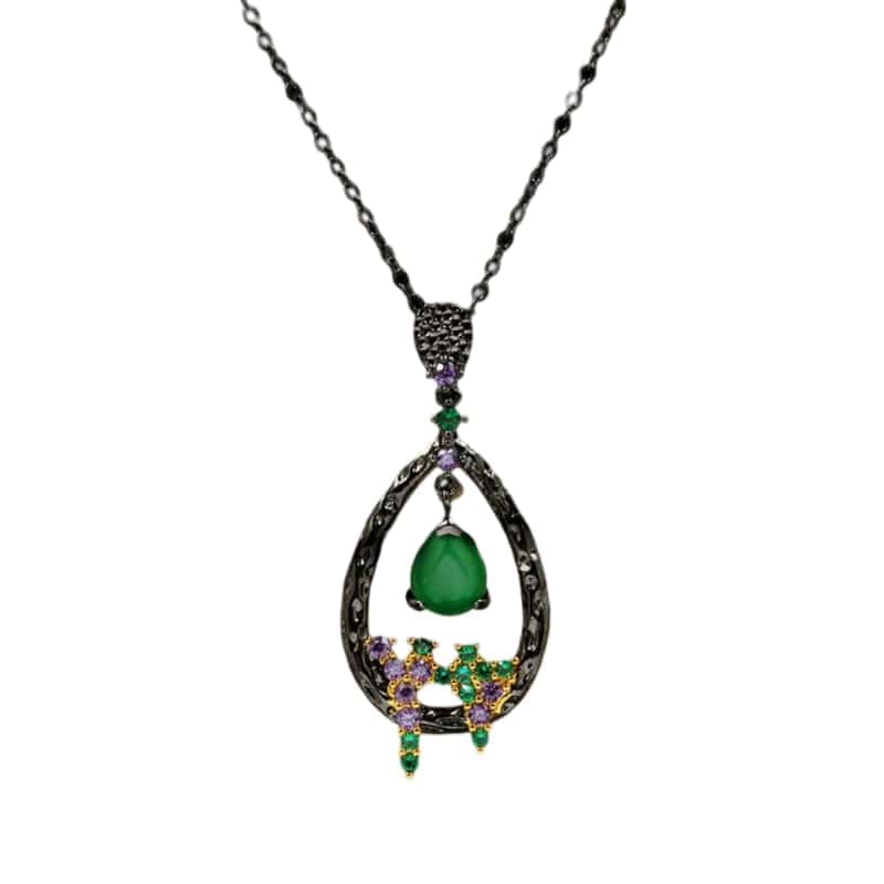 teardrop pendant in green and purple, amethyst emerald 925s silver necklace, perfect for adding flair to your style