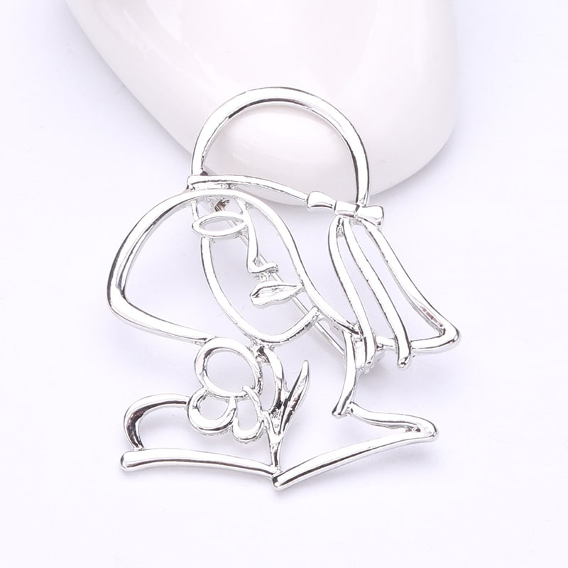 women brooches minimalist elegant lady head badge hollow out design