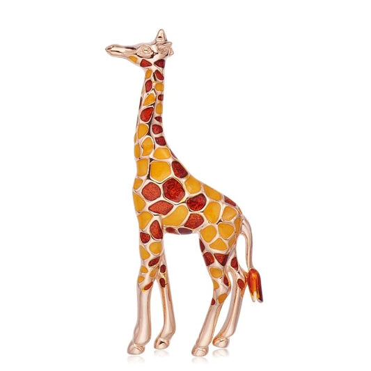 collectors will love this high quality enamel giraffe pin in gold and orange that shows off the animal's beautiful spots