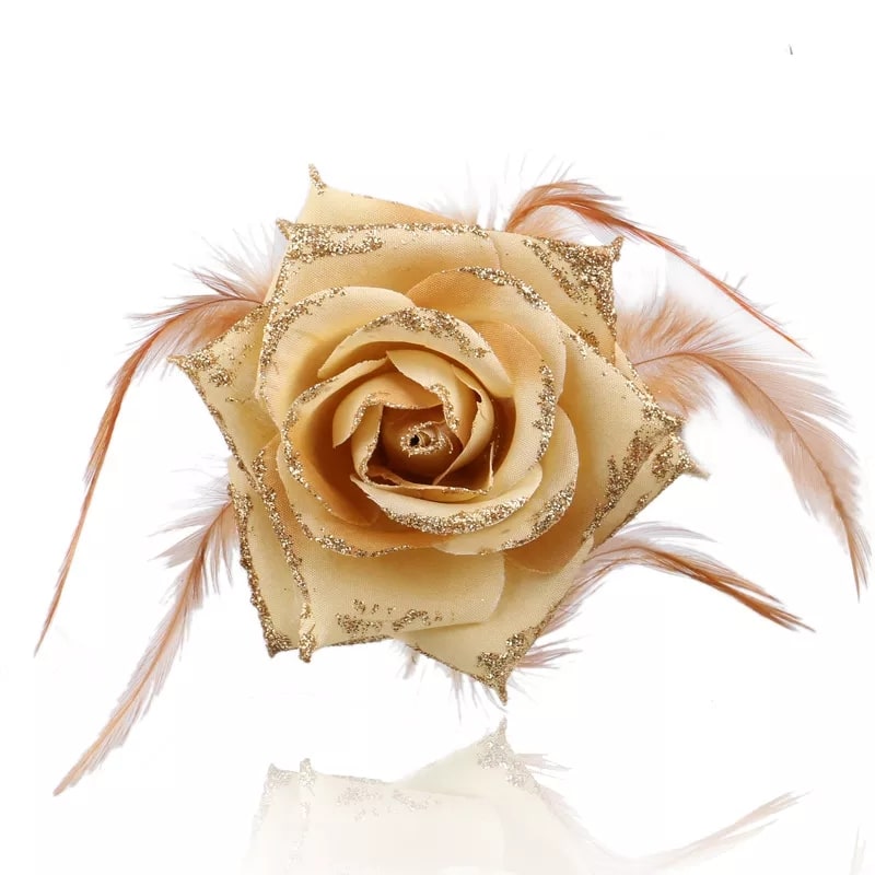 Bask in the splendor of this golden shimmer fabric flower corsage brooch, a testament to opulence and refinement
