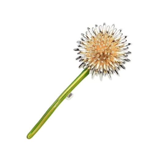 delicate dandelion enamel brooch on white background