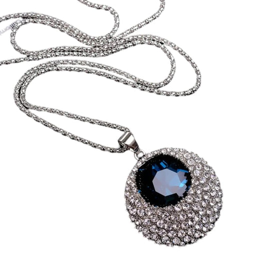  Stylish Ocean Blue Crystal Pendant with Diamond  shaped stone Centre on Long Silver Chain