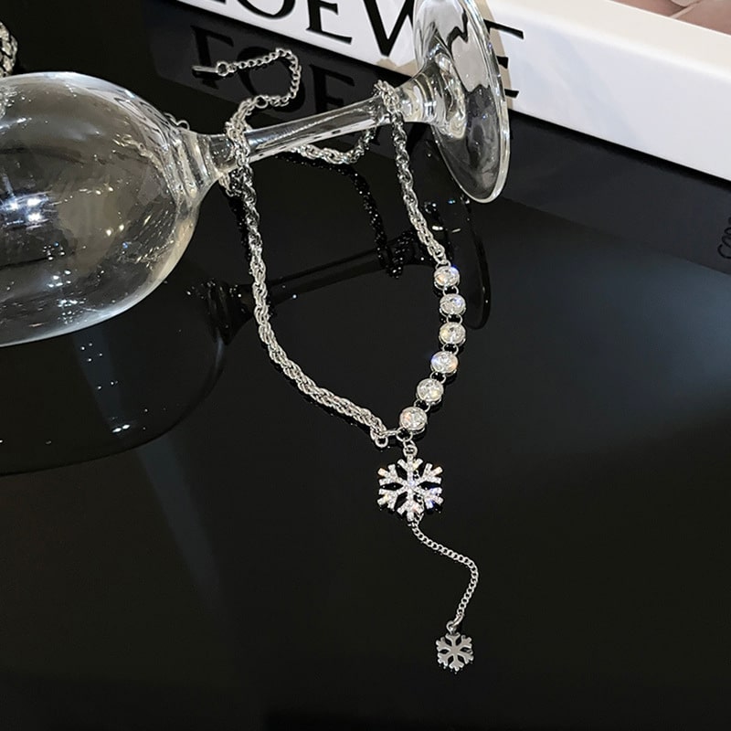 opulent wine glass and Sparkling Rhinestones Snowflakes Necklace, a stunning display of timeless beauty and luxury