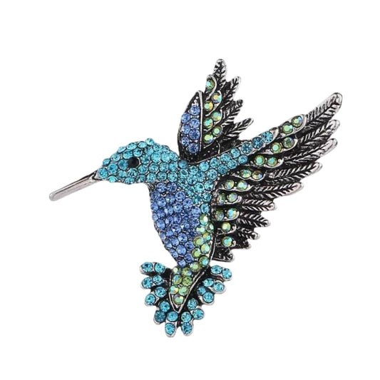 appealing with its blue and green crystals the turquoise rhinestone hummingbird brooch adds the ideal pop of colour